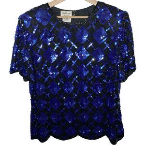 STENAY Women’s Blue Black Vintage Sequin Top